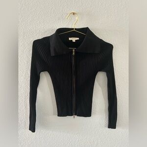 Mable Black Ribbed Zip-Up Sweater cardigan gold black